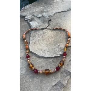 Y2K Cute Vintage Beaded Necklace Faceted Beads Retro Red Orange